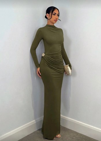 Zara Uzun Kollu Drapeli Lacivert Abiye Elbise
