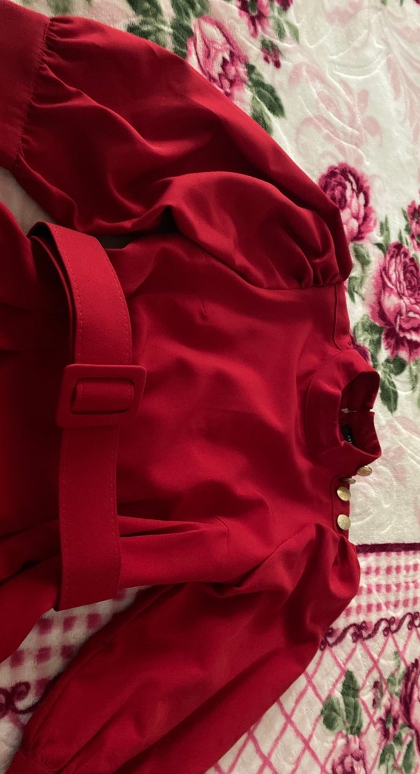 Kemerli Kırmızı Elbise - Görsel 2