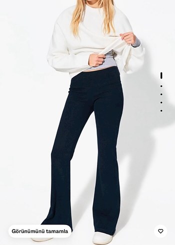 Lacivert Kadın Midi İspanyol Paça Pantolon - Görsel 2
