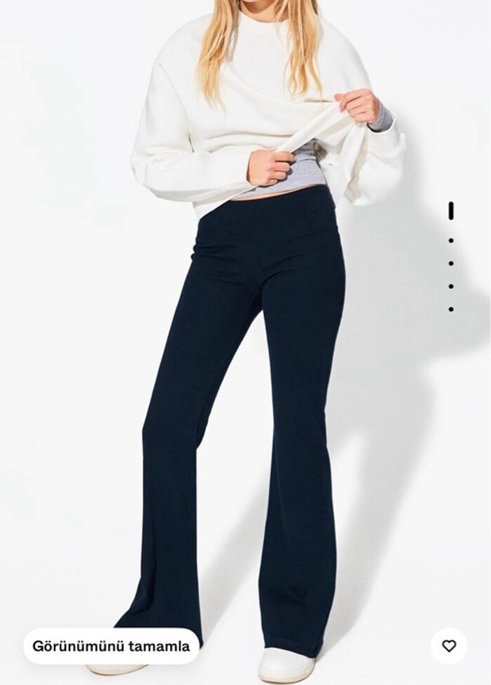 Lacivert Kadın Midi İspanyol Paça Pantolon - Görsel 2