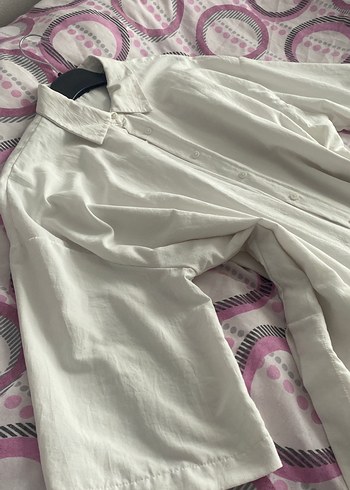 Düğmeli Beyaz Keten Kadın Gömlek Kimona - Görsel 3