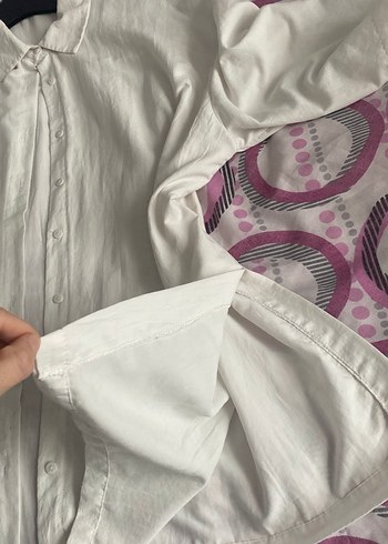 Düğmeli Beyaz Keten Kadın Gömlek Kimona - Görsel 4