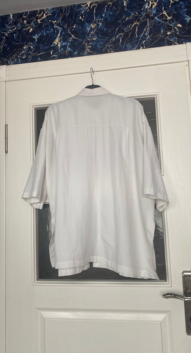 Düğmeli Beyaz Keten Kadın Gömlek Kimona - Görsel 5