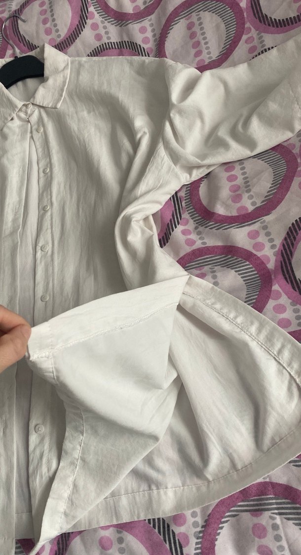Düğmeli Beyaz Keten Kadın Gömlek Kimona - Görsel 4