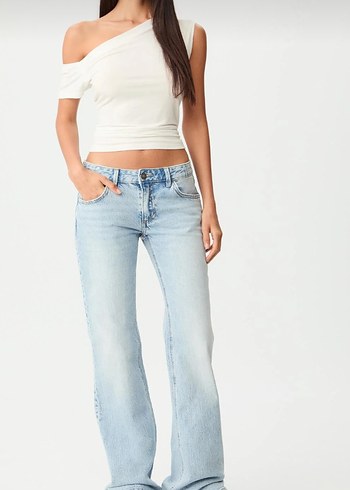 Mavi Midi Boy Rahat Kesim Kot Pantolon - Görsel 3