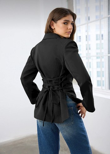 Siyah Düğmeli Kadın Denim Blazer - Görsel 5