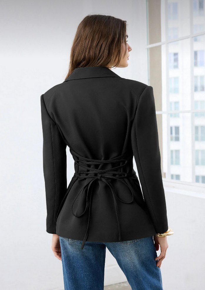 Siyah Düğmeli Kadın Denim Blazer - Görsel 4