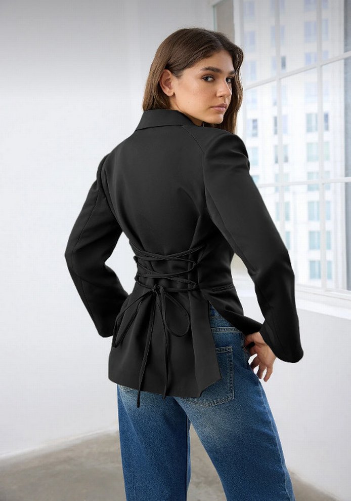 Siyah Düğmeli Kadın Denim Blazer - Görsel 5