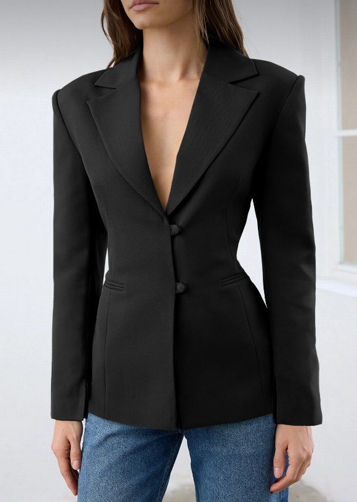 Siyah Düğmeli Kadın Denim Blazer - Görsel 3