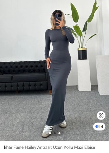 Siyah Uzun Kollu Dar Kesim Uzun Elbise - Görsel 5