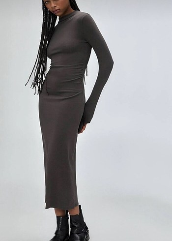 Siyah Uzun Kollu Dar Kesim Uzun Elbise - Görsel 8