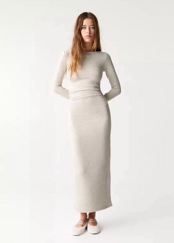 Siyah Uzun Kollu Dar Kesim Uzun Elbise - Görsel 2