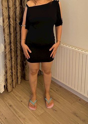 Siyah Drapeli Straplez Midi Elbise - Görsel 3