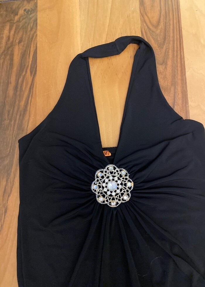 Omuz askılı sırt dekolteli midi elbise - Görsel 2