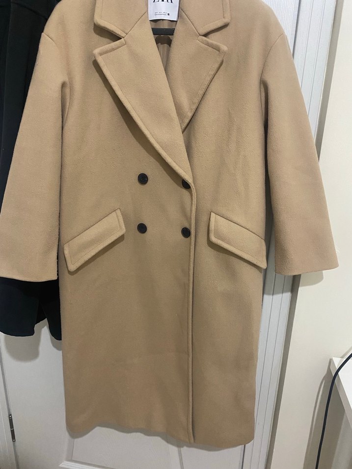 Zara Bej Çift Düğmeli Kaban - Görsel 2