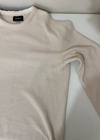 PULL and BEAR Bej Triko Erkek Sweatshirt - Görsel 3