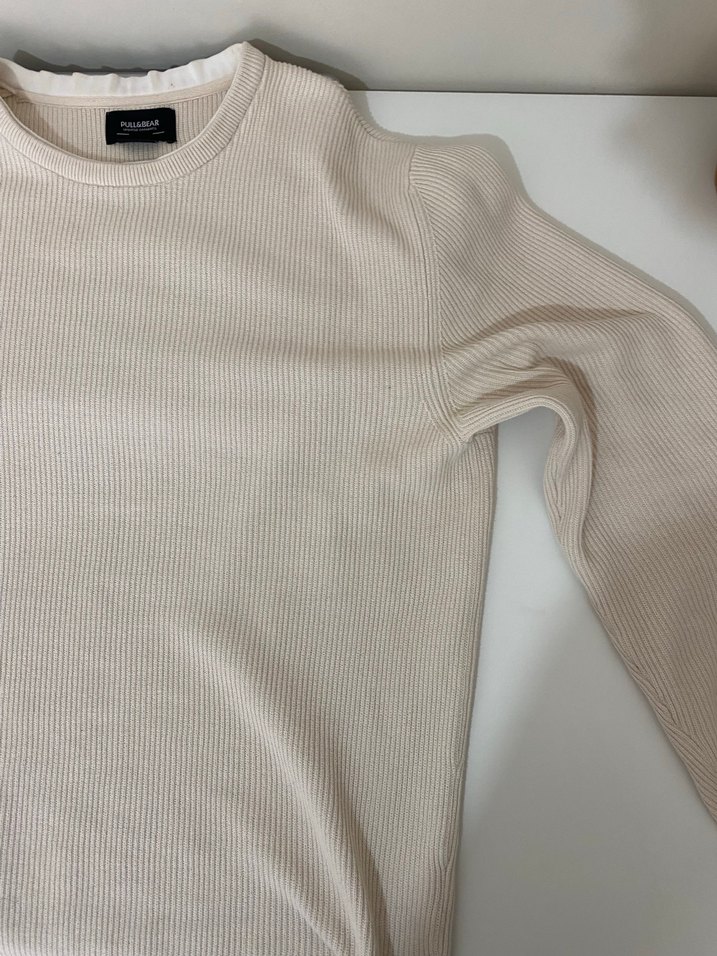 PULL and BEAR Bej Triko Erkek Sweatshirt - Görsel 3
