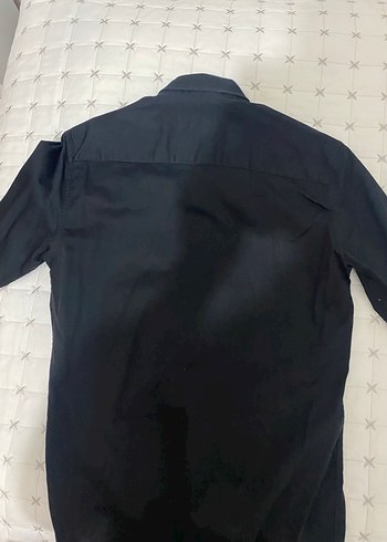 Düz Siyah Erkek Gömlek, Uzun Kollu, Düğmeli - Görsel 4