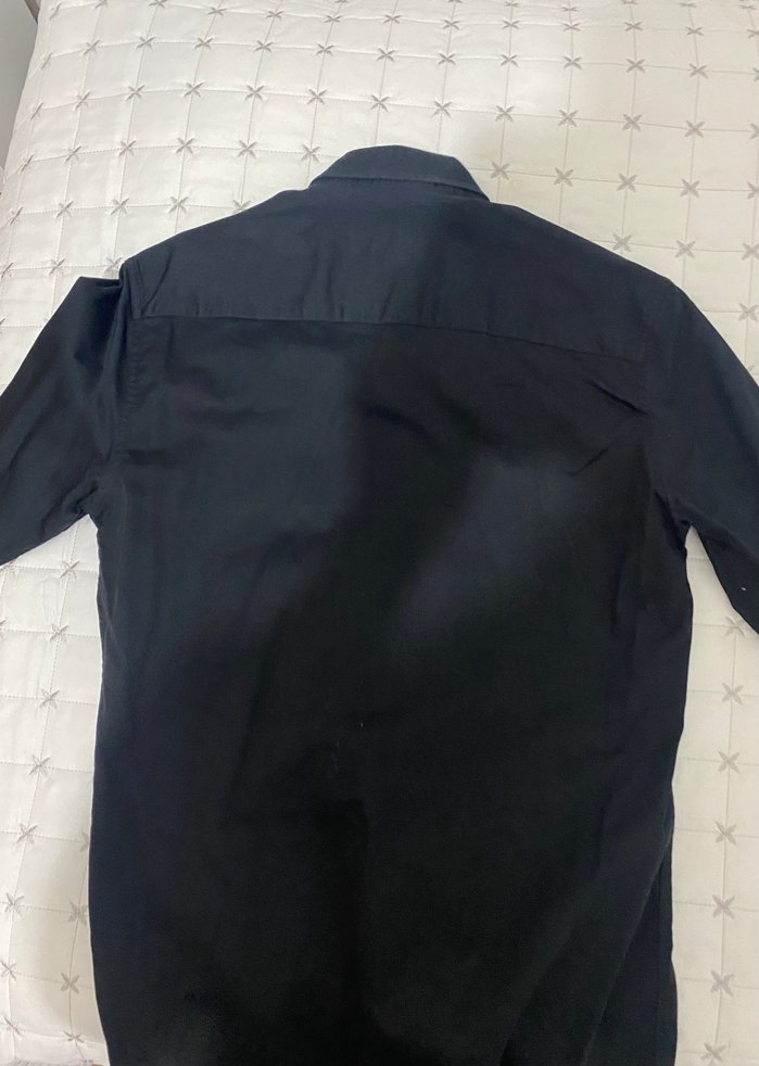 Düz Siyah Erkek Gömlek, Uzun Kollu, Düğmeli - Görsel 4