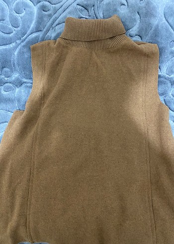 Kahverengi Boğazlı Kolsuz Kadın Süveter - Görsel 3