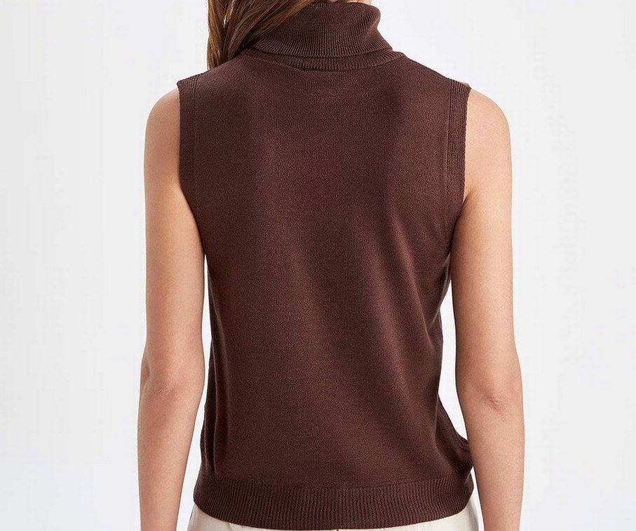 Kahverengi Boğazlı Kolsuz Kadın Süveter - Görsel 2