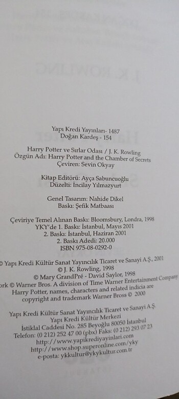 HARRY POTTER SIRLAR ODASI 2.BASKI