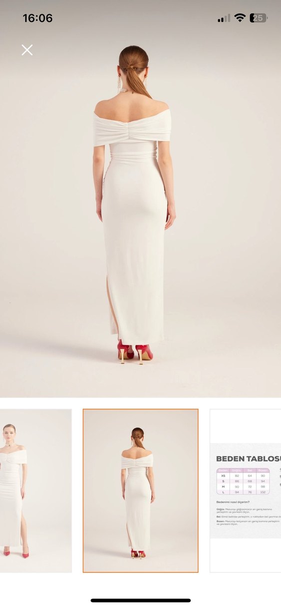 Beyaz Drapeli Straplez Uzun Elbise - Görsel 2