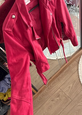 Kadın Pembe Süet Kısa Deri Ceket - Görsel 2