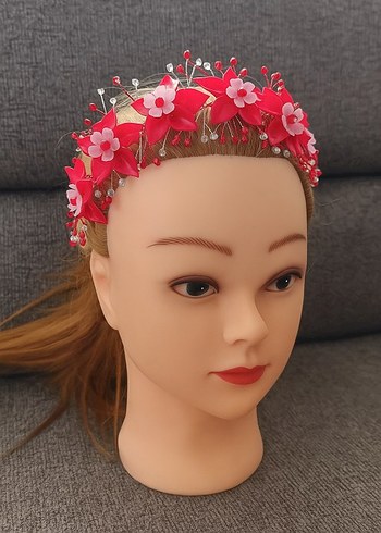 Beden kırmızı Renk Kırmızı Boncuklu Çiçekli Saç Aksesuarı