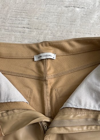 36 Beden camel Renk Bej Deri Kadın Midi Pantolon