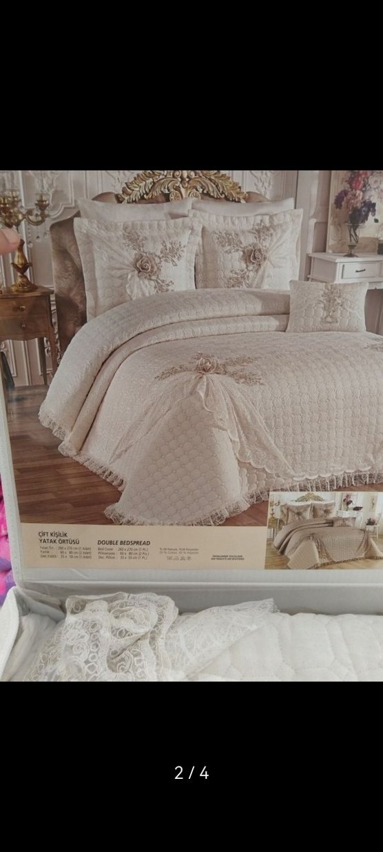 İşlemeli Beyaz Yatak Örtüsü brillant - Görsel 2