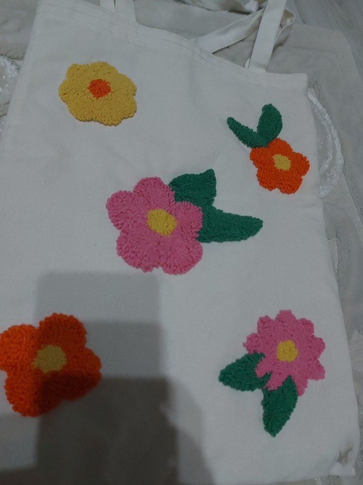 Çiçek Desenli Pastel Renkli punch işlemesi çanta ASTARLI - Görsel 3