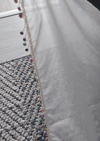 İşlemeli krem Bohem şal tülbent - Görsel 3