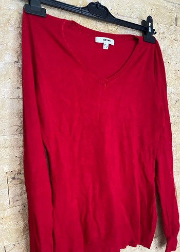 Kırmızı V Yakalı Uzun Kollu Kadın  Kazak - Görsel 3