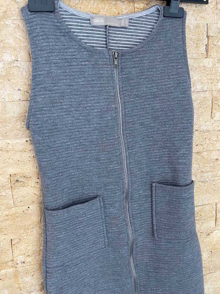 Fermuarlı Kısa Gri Kadın Yelek - Görsel 3