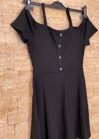 Düğmeli Siyah Triko Midi Elbise - Görsel 2