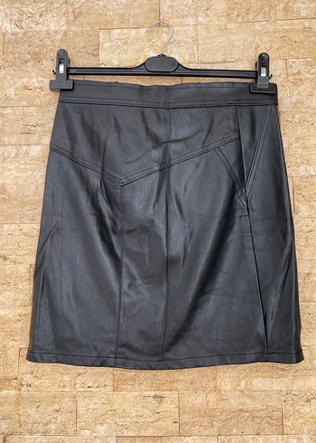 Kemerli Siyah Mini Deri Etek - Görsel 3