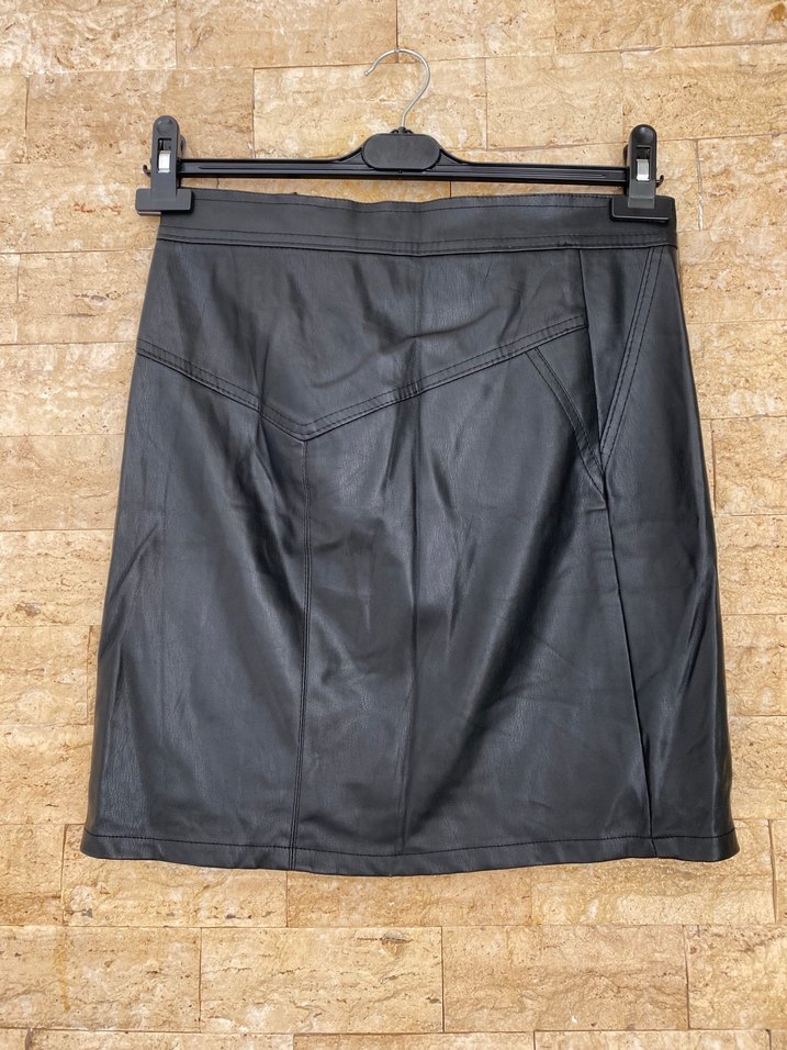 Kemerli Siyah Mini Deri Etek - Görsel 3