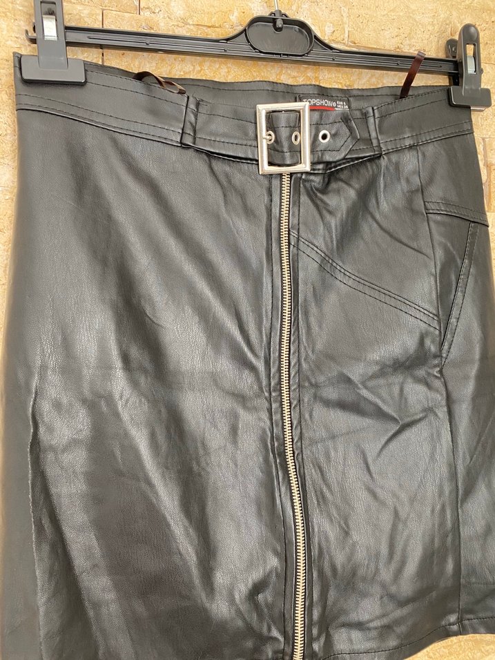 Kemerli Siyah Mini Deri Etek - Görsel 2