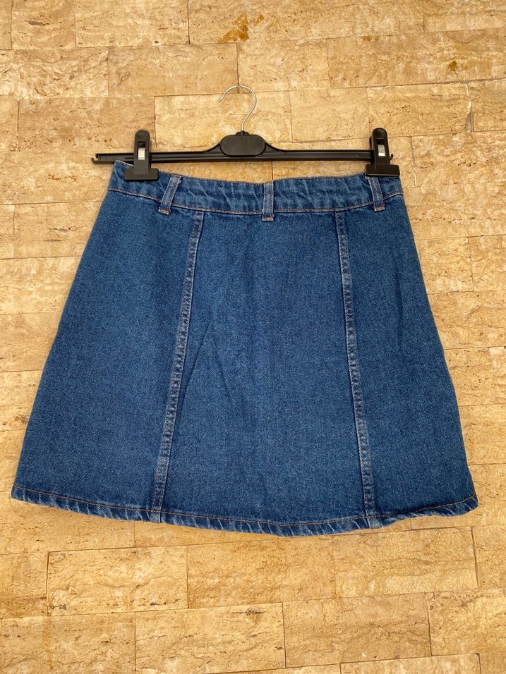 Düğmeli Mavi Denim Mini Etek - Görsel 3