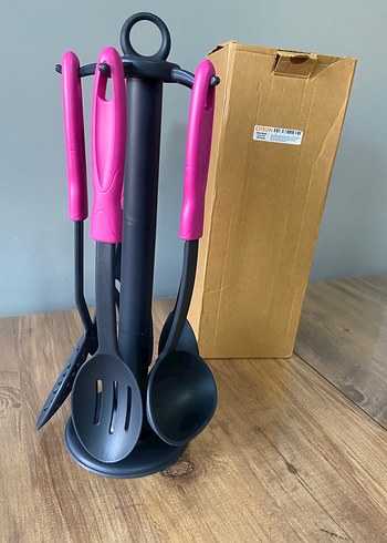 Beden pembe Renk Pembe Saplı Plastik Mutfak Gereçleri Seti