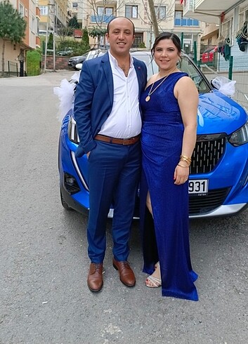 xxl Beden 42 beden tek omuz Simli lacivert abiye