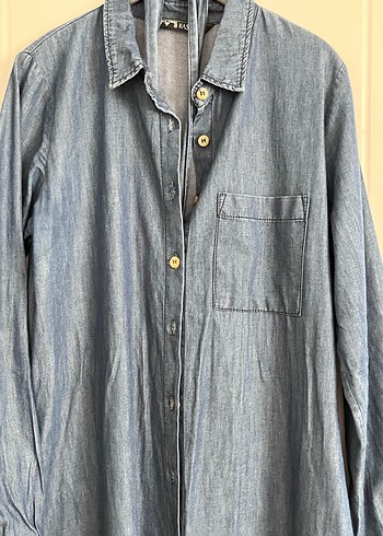 m Beden Lacivert Uzun Denim Elbise