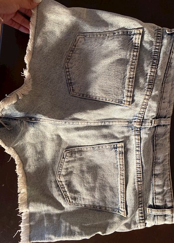 40 Beden Düğmeli Gri Kadın Mini Denim Şort