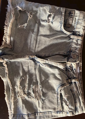 Düğmeli Gri Kadın Mini Denim Şort