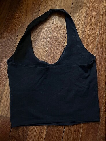 Stradivarius stradi halter yaka siyah crop
