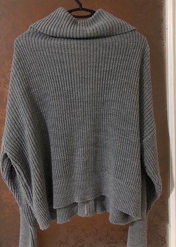 Gri Yüksek Yakalı Örgü Kadın Kazak - Görsel 2