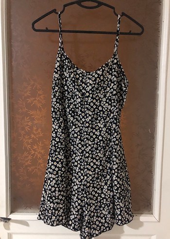 Kadın Siyah Çiçek desenli şort tulum - Görsel 2