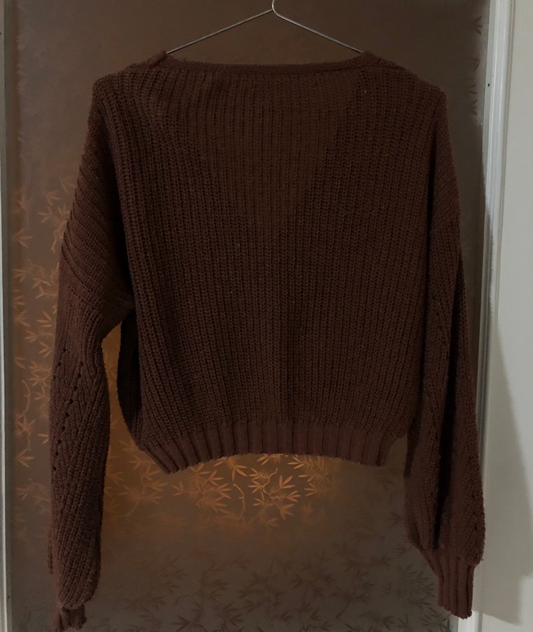 Kadın Kahverengi Örgü Crop Hırka - Görsel 2