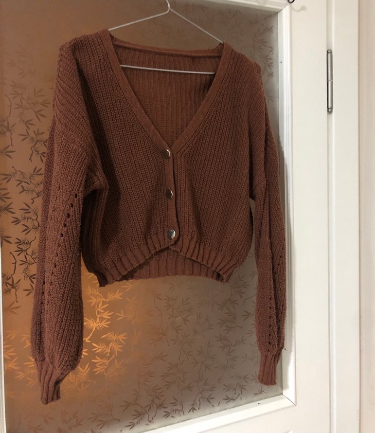 Kadın Kahverengi Örgü Crop Hırka - Görsel 3